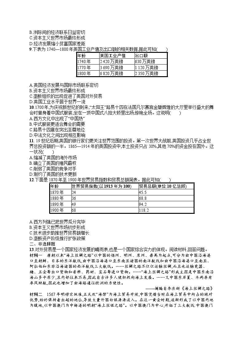 人教版新高考历史一轮复习训练题--商路、贸易与文化交流02
