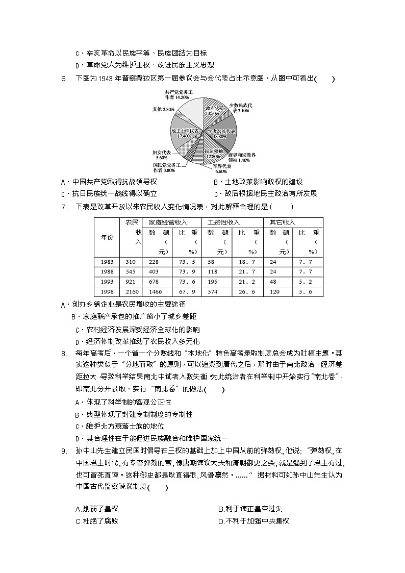 2021-2022学年广东实验中学高二上学期期中考试（选择性考试）历史试题含答案02