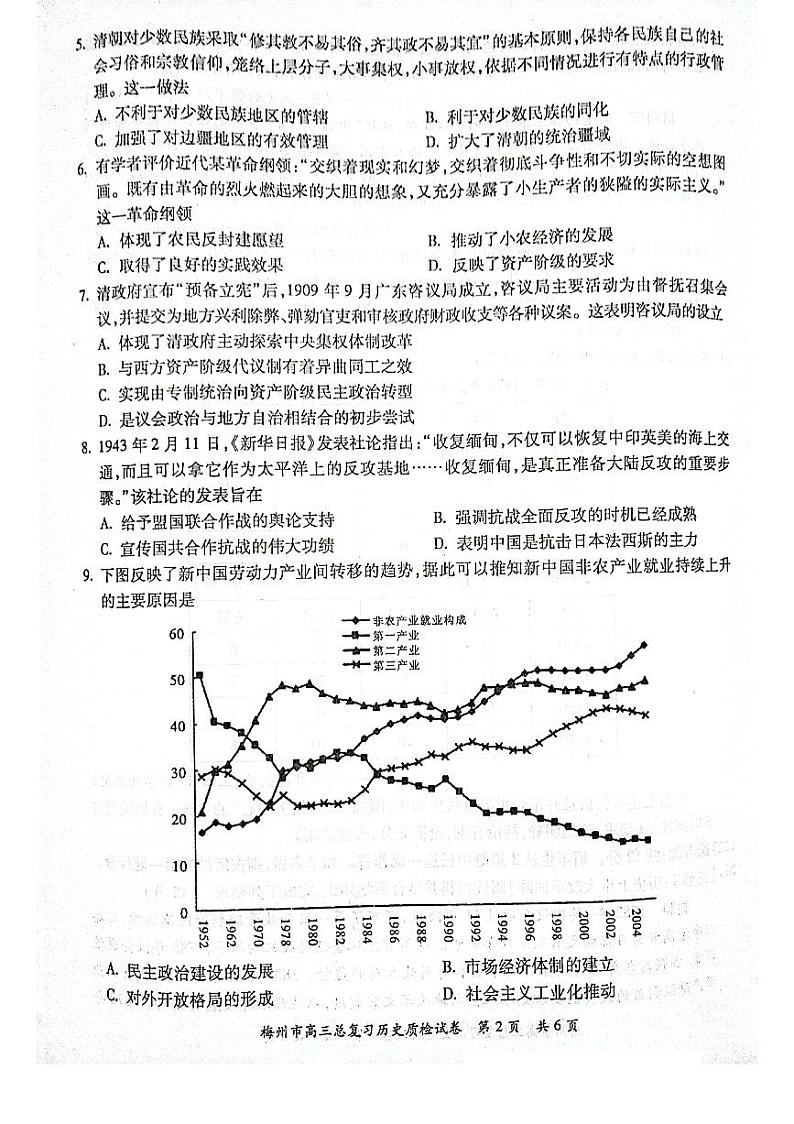 广东省梅州市2022届高三总复习2月一检历史试题含答案第2页