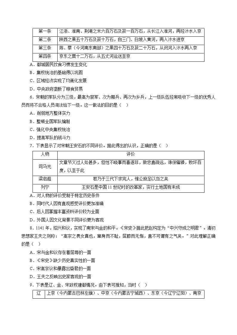 课时05 两宋与辽夏金元的政治发展-2022年高考历史一轮复习小题多维练（新高考版）（原卷版）第2页