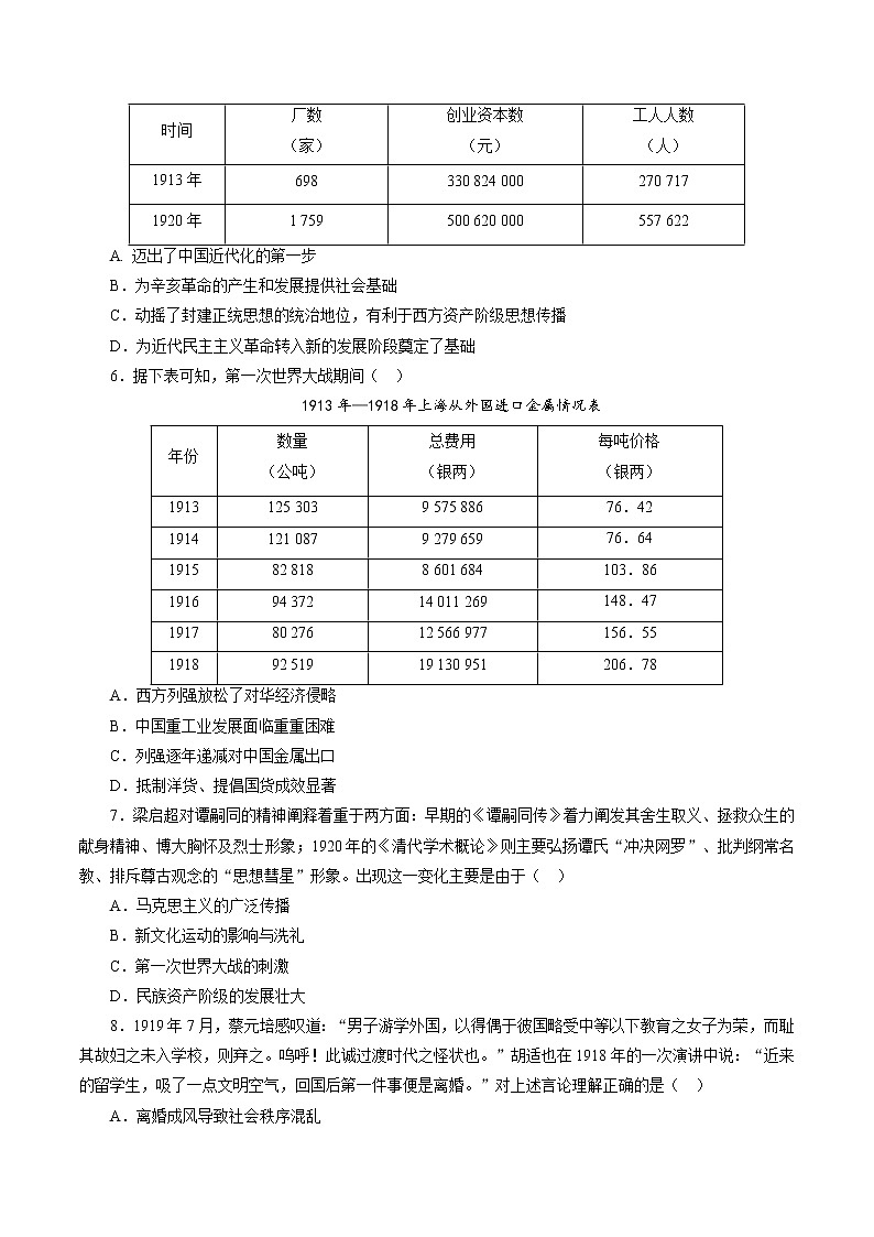 课时12 北洋军阀统治时期的政治、经济与文化-2022年高考历史一轮复习小题多维练（新高考版）（原卷版）第2页