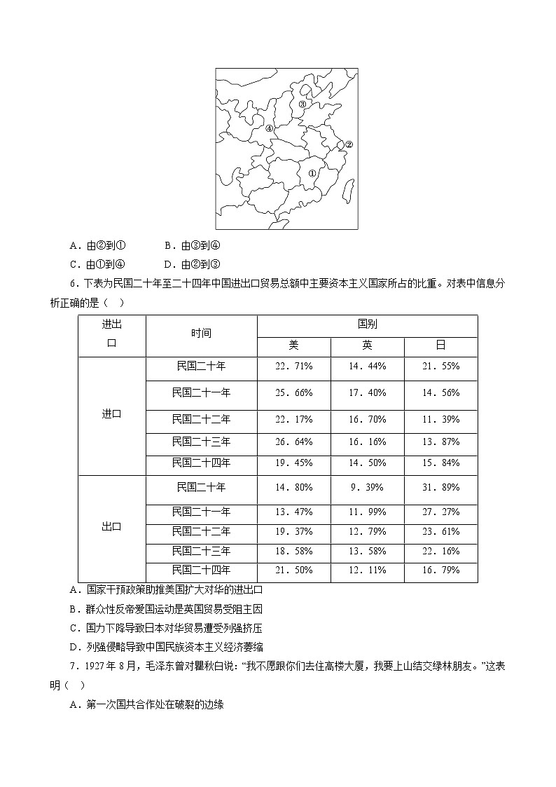 课时14 国共的十年对峙-2022年高考历史一轮复习小题多维练（新高考版）（原卷版）第2页