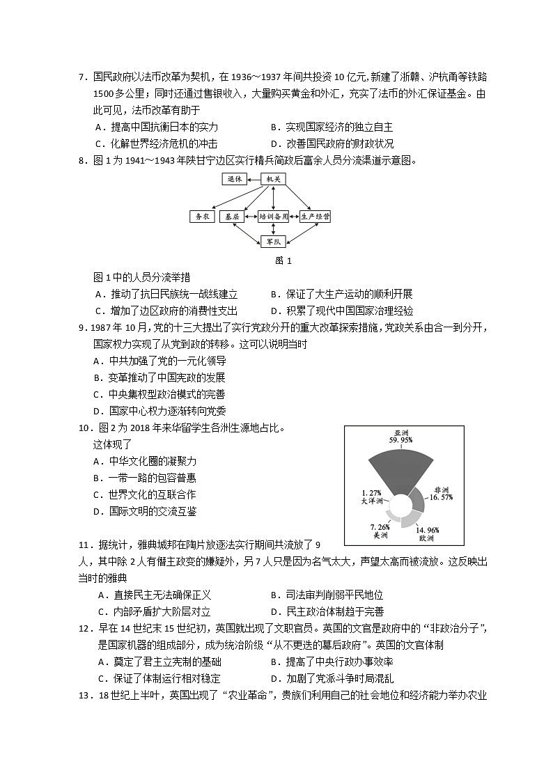 福建省南平市2021-2022学年高二上学期期末质量检测历史含答案02