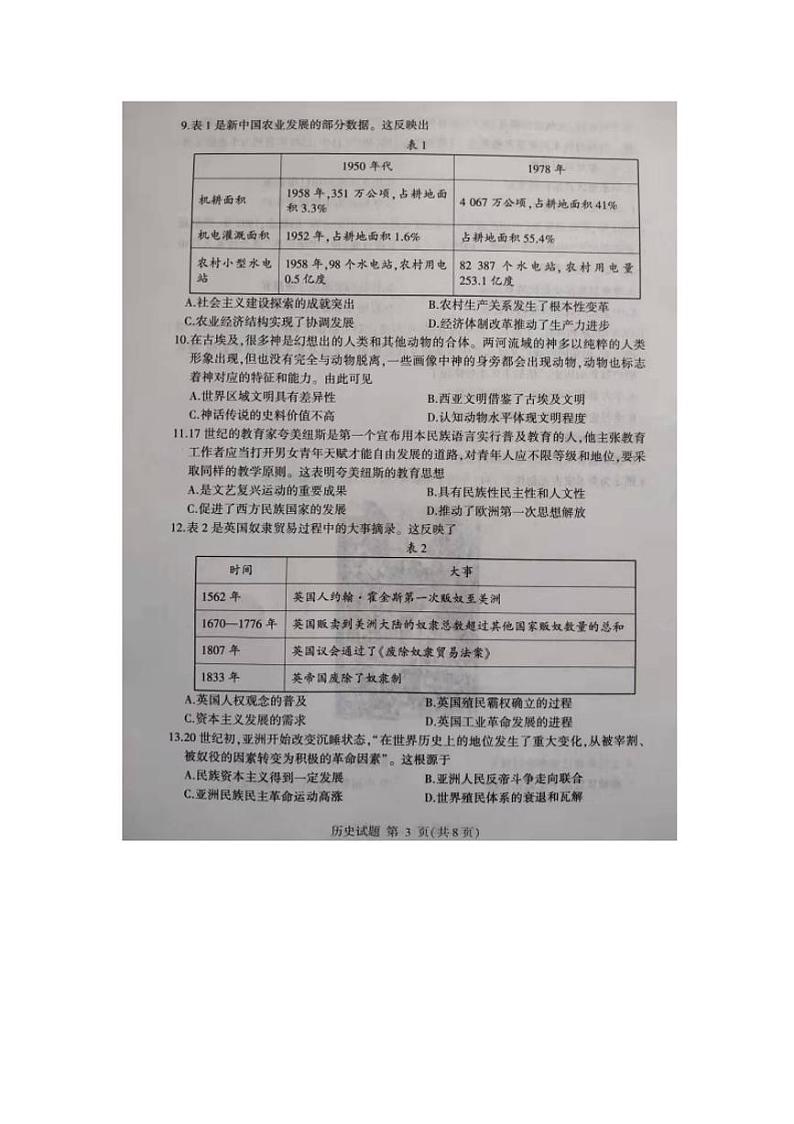 山东省临沂市2022届高三下学期一模考试历史试题无答案03