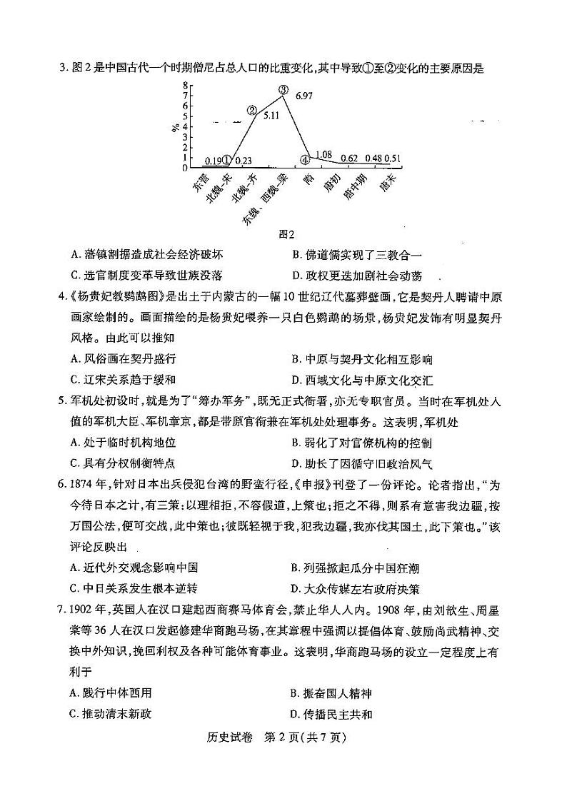 湖北省武汉市2021-2022学年高三下学期2月调研考试历史PDF版无答案第2页