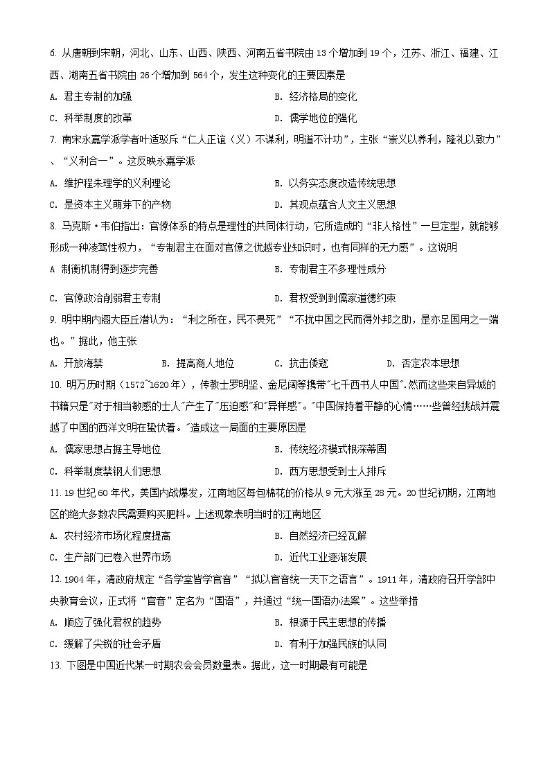广东省深圳市福田区外国语高级中学2021-2022学年高三下学期（2月）一模适应性测试历史无答案第2页