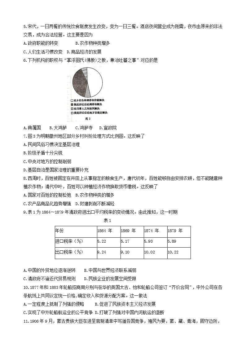 山东省滨州市2021-2022学年高二上学期期末考试历史含答案第2页