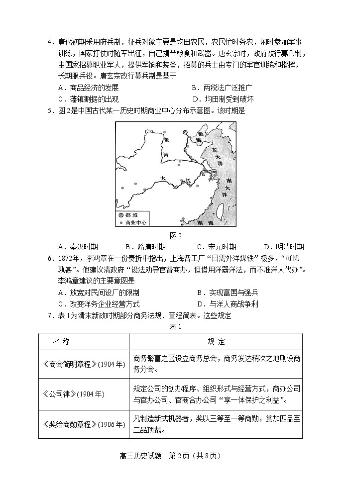 山东省淄博市高三2021-2022学年高三模拟考试（一模）历史试题含答案02