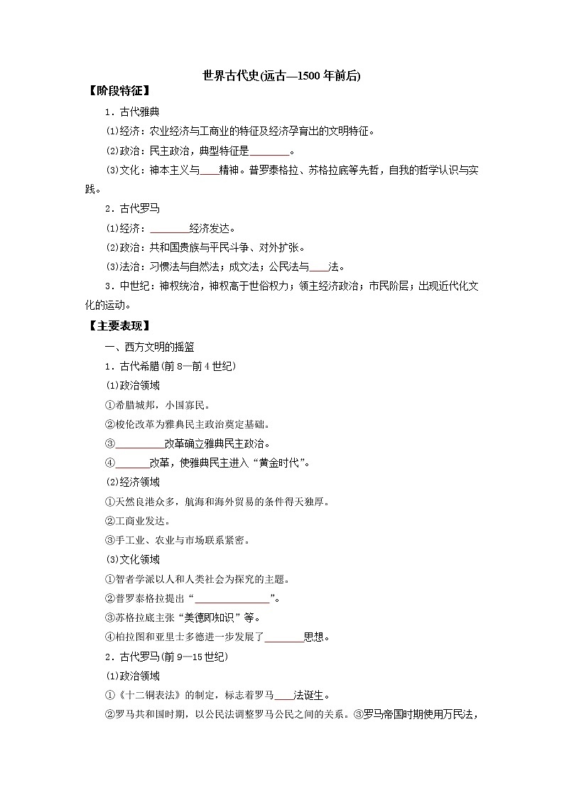 2022高考历史16个阶段特征12.世界：远古至1500年前后（原卷版）第1页