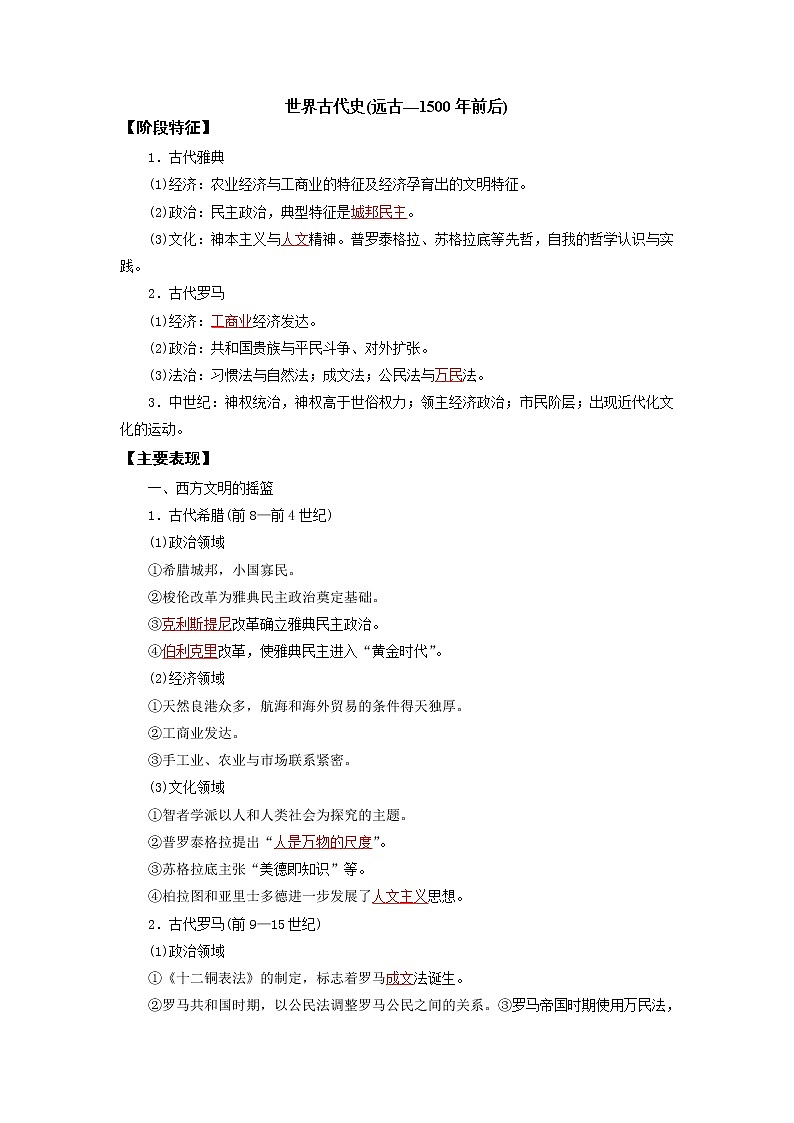 2022高考历史16个阶段特征12.世界：远古至1500年前后（解析版）第1页
