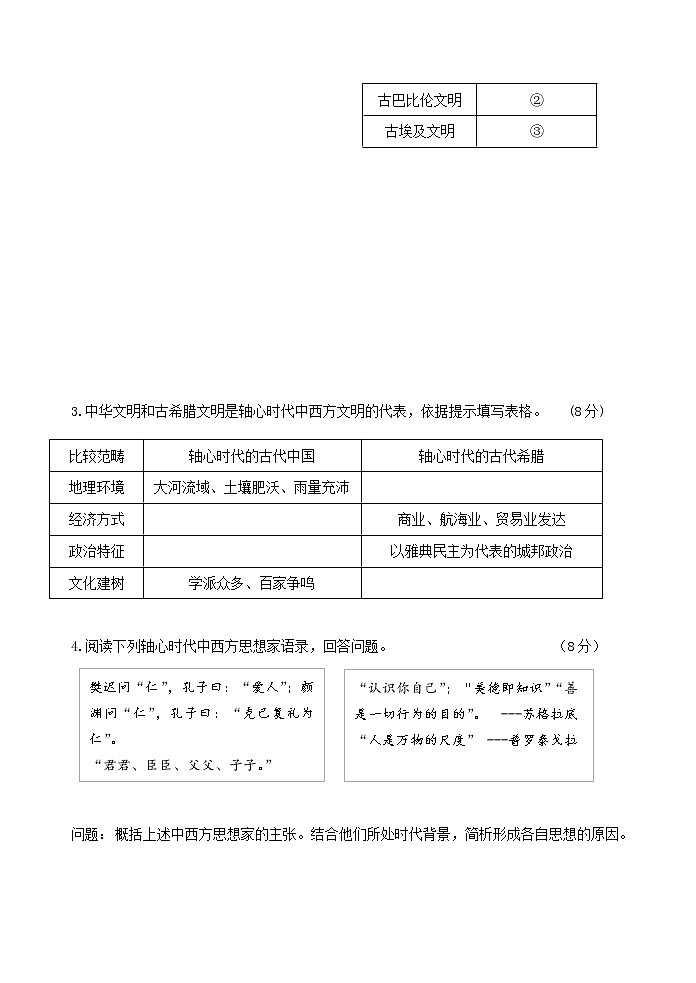 2022届上海市青浦区高三上学期期终学业质量调研测试历史试题含答案02