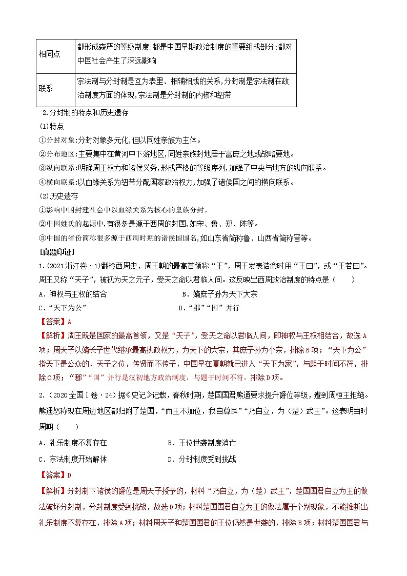 2022高考历史高频高点突破 专题一：古代中国的政治制度（原卷+解析卷）02