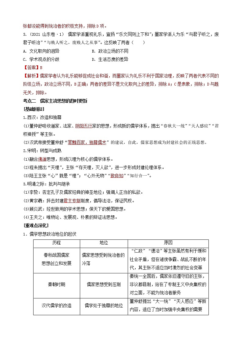 2022高考历史高频高点突破 专题三：古代中国的思想、科技和文艺（原卷+解析卷）03
