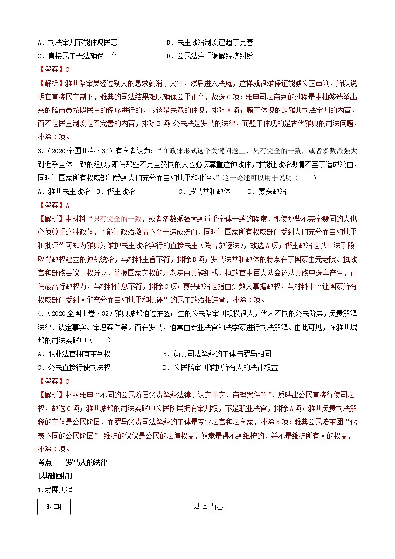 2022高考历史高频高点突破 专题四：古代西方的政治和思想（原卷+解析卷）03