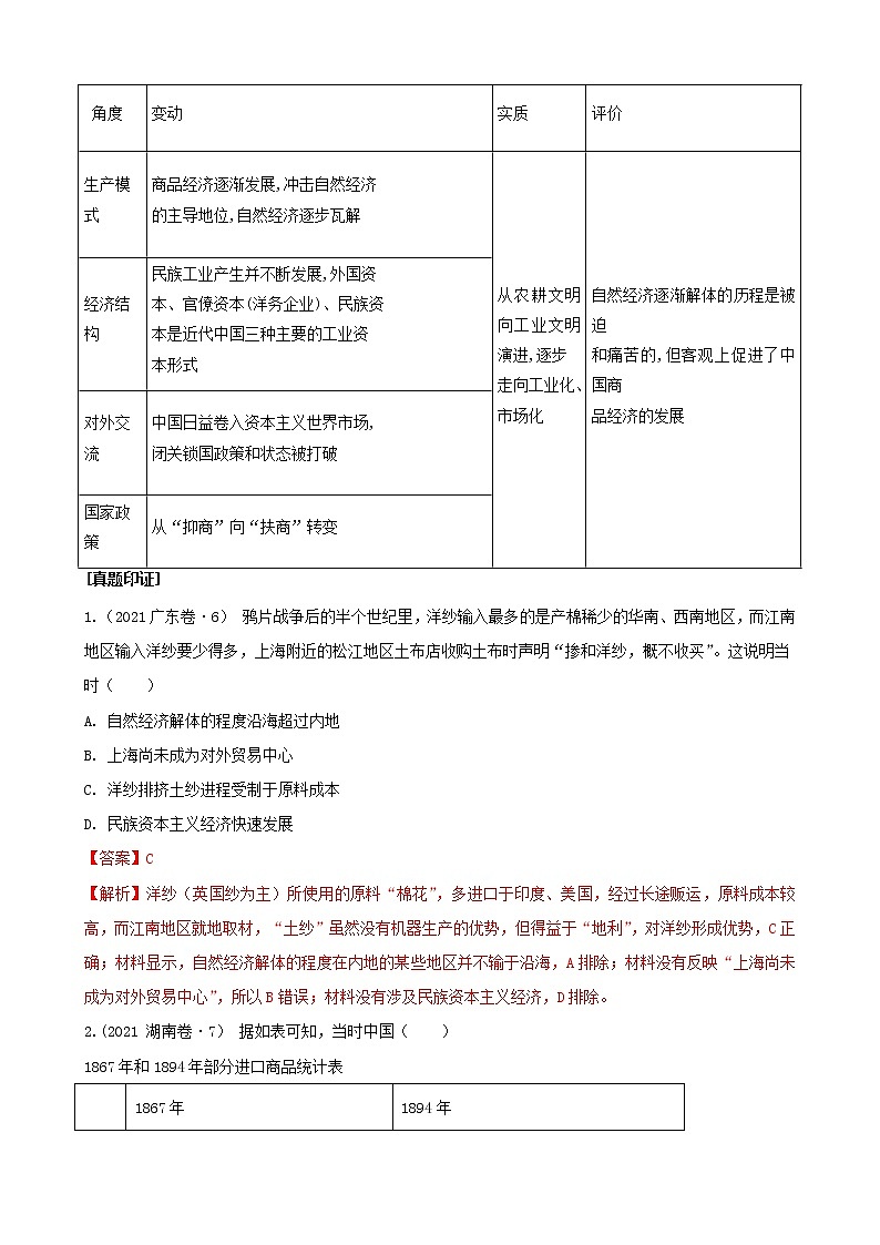 专题九近代中国经济结构的变动与社会生活的变迁（解析版）第2页