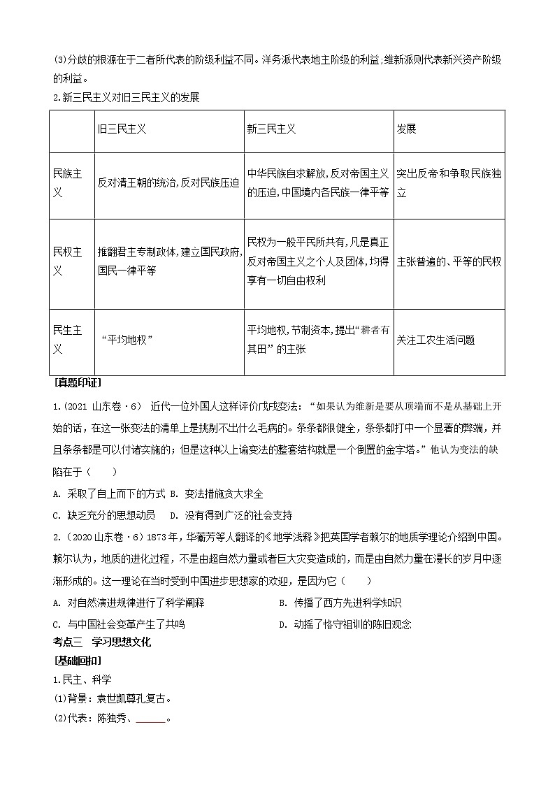 2022高考历史高频高点突破 专题十：近代中国的思想解放潮流与马克思主义中国化的理论成果（原卷+解析卷）03