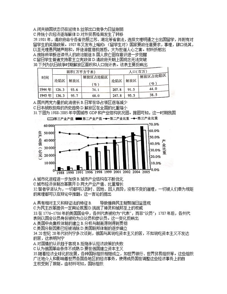 陕西省咸阳市2021届高三高考模拟检测检测二（二模）历史试题含答案02