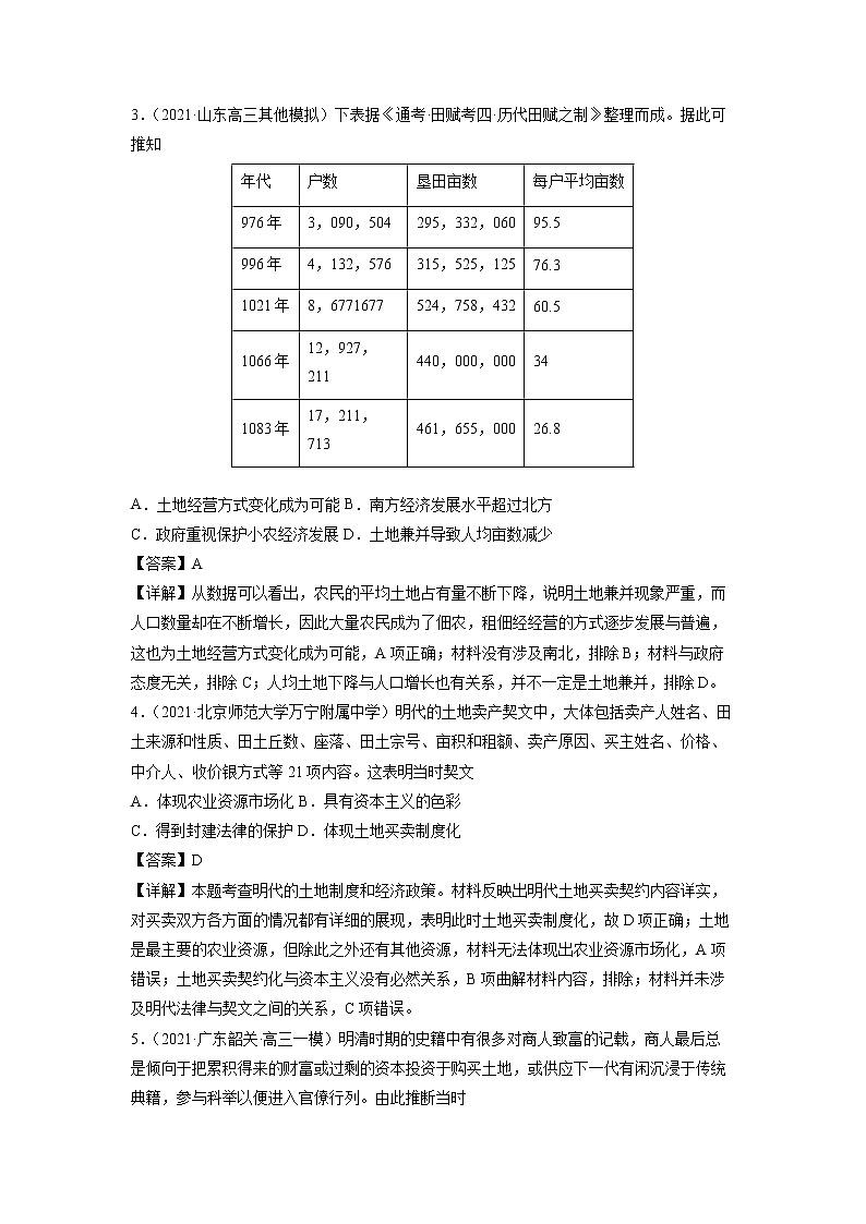 微专题16 土地制度和土地政策 强化训练 备战2022年高考历史（全国通用版）第2页