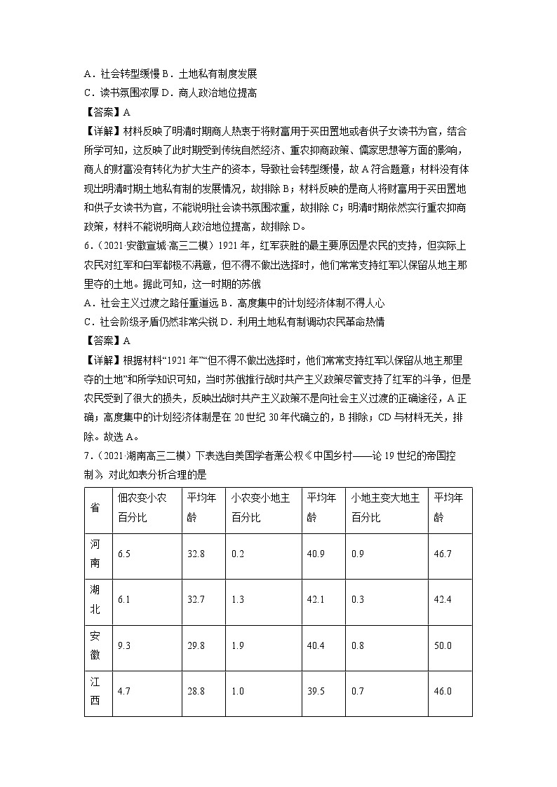 微专题16 土地制度和土地政策 强化训练 备战2022年高考历史（全国通用版）第3页