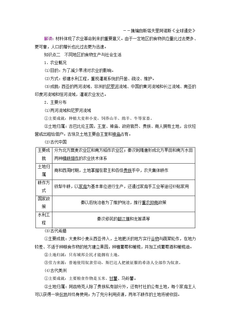 2021_2022学年新教材高中历史第1单元食物生产与社会生活第1课从食物采集到食物生产学案部编版选择性必修203