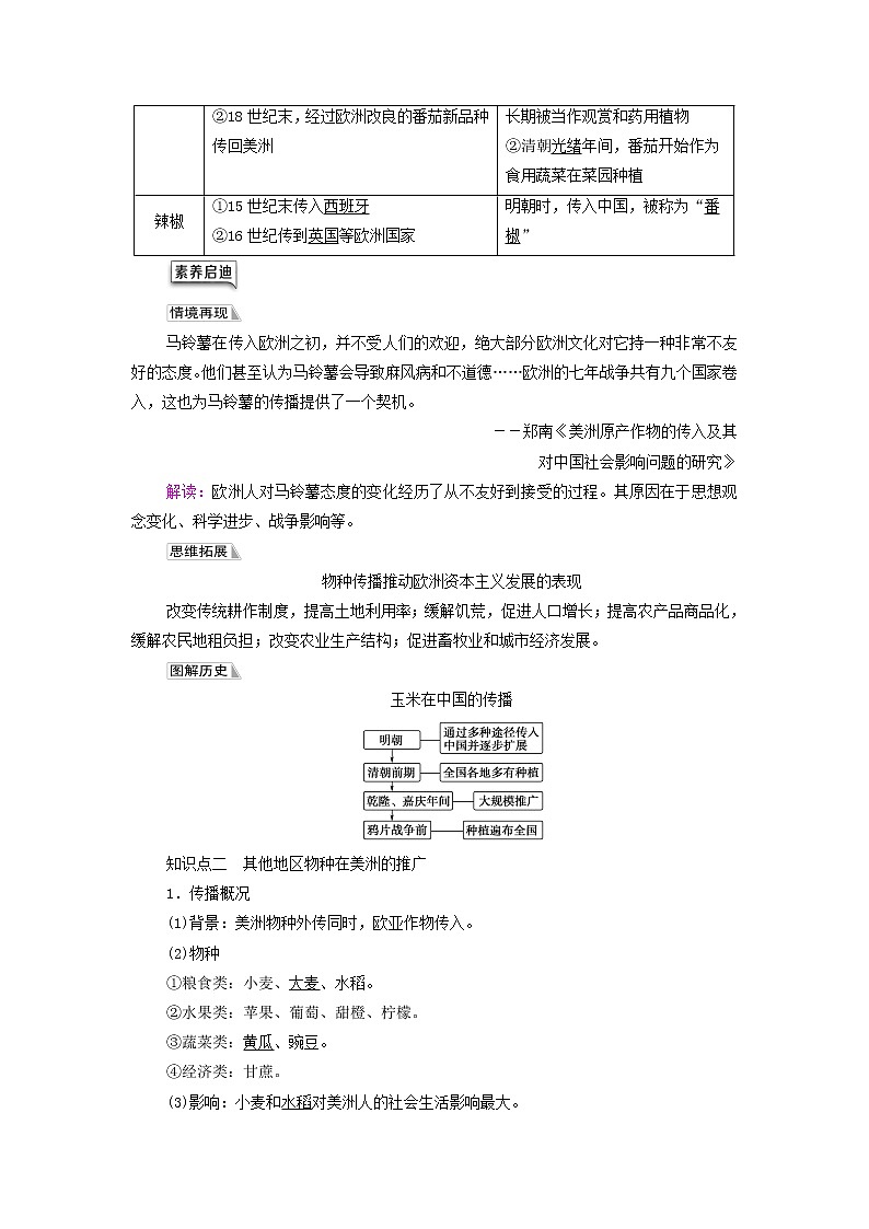 2021_2022学年新教材高中历史第1单元食物生产与社会生活第2课新航路开辟后的食物物种交流学案部编版选择性必修202