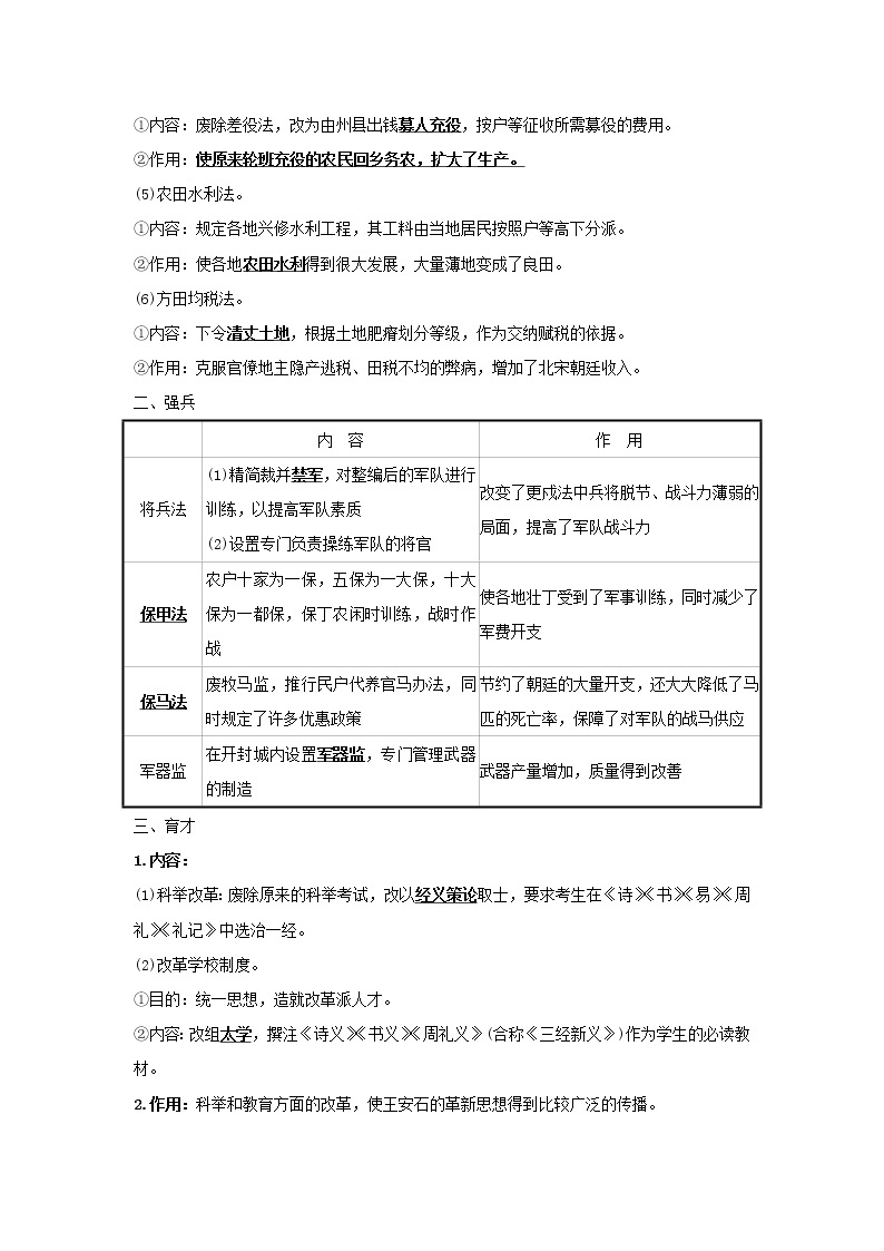 2021_2022高中历史专题四王安石变法二王安石变法学案人民版选修102