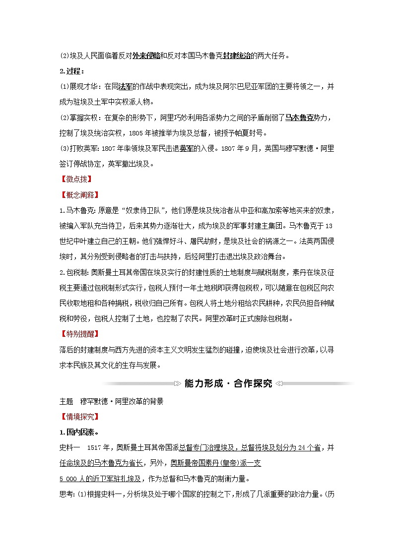 2021_2022高中历史专题六穆罕默德阿里改革一亟待拯救的文明古国学案人民版选修1第2页
