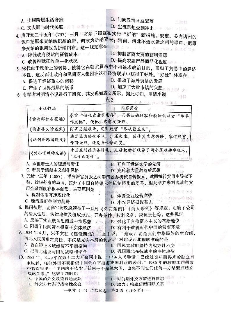 2022届湖南省衡阳市高三第一次联考（一模）历史试题含答案02