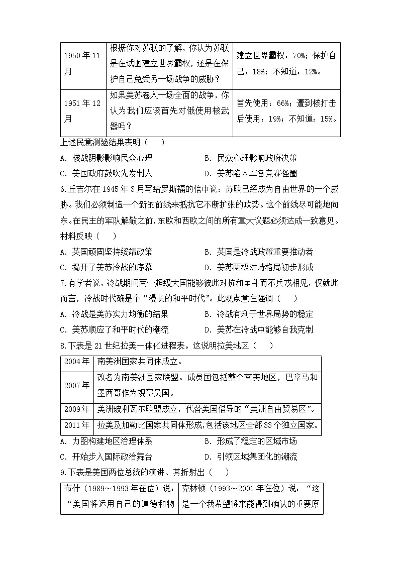 【原创】2022届高三二轮专题卷 历史（十五）世界政治格局的多极化和经济全球化 学生版第2页