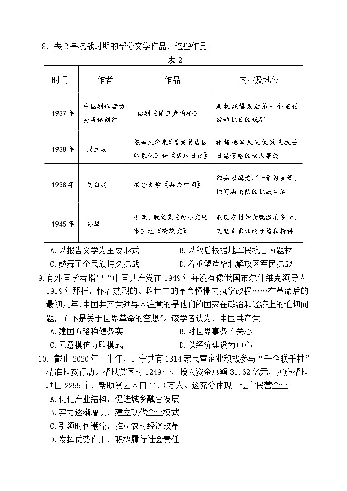 辽宁省六校协作体2021-2022学年高三下学期期初考试历史试题(含答案)03