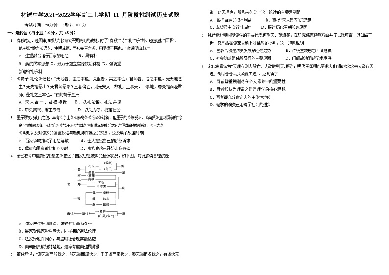 2021-2022学年四川省成都市树德中学高二上学期11月阶段性测试（期中）历史试题含答案01