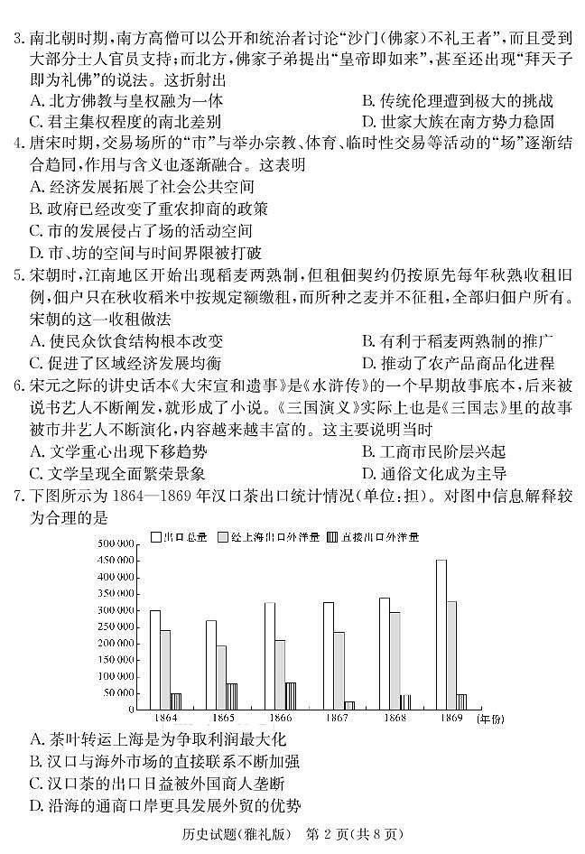 2022长沙雅礼中学高三下学期第七次月考历史试题PDF版含解析02
