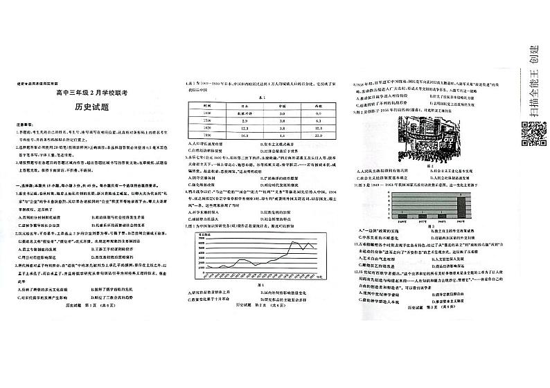 山东省济南市2022届2月高三下学期开学联考 历史试题第1页