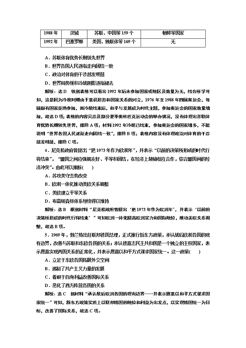 2022届高考二轮复习专题微练（三十二）世界格局——从两极格局到多极化趋势   作业02