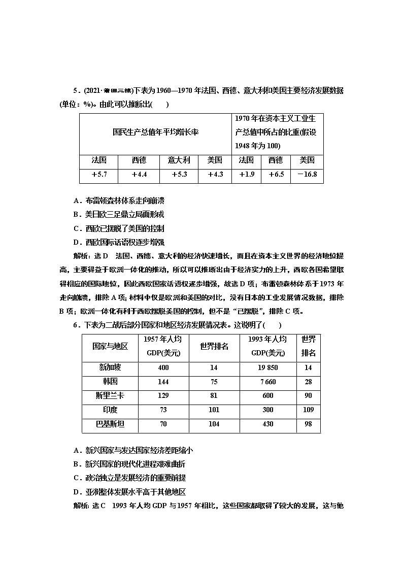 2022届新高考历史二轮复习 素养评价训练（十四）  从构建人类命运共同体看战后政治多极化和经济全球化 作业第3页