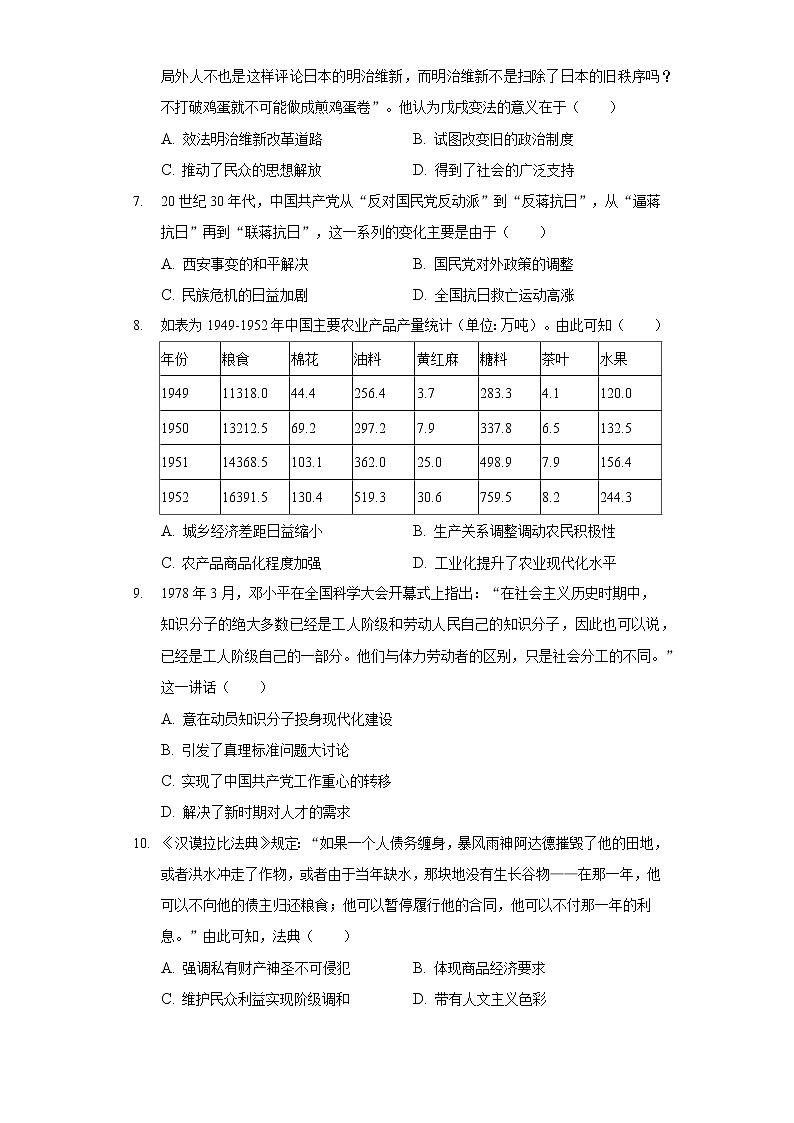 2022年山东省潍坊市高考历史一模试卷（含答案）第2页