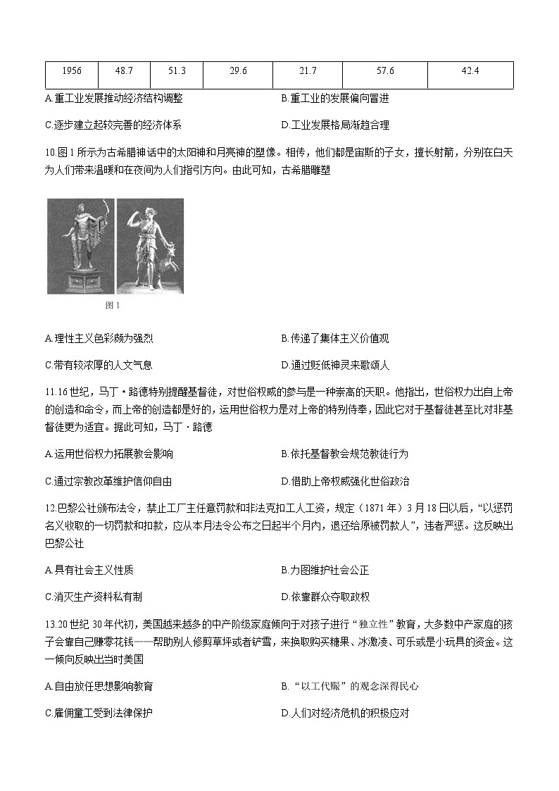 河北省邯郸市2022届高三下学期3月一模考试历史试题含答案03