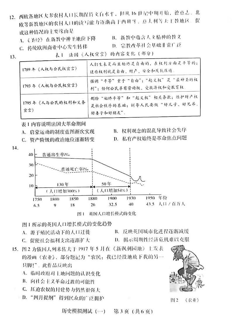 2022届广东省高三普通高中学业水平选择考模拟测试（广东一模）试卷及答案 历史 PDF版第3页