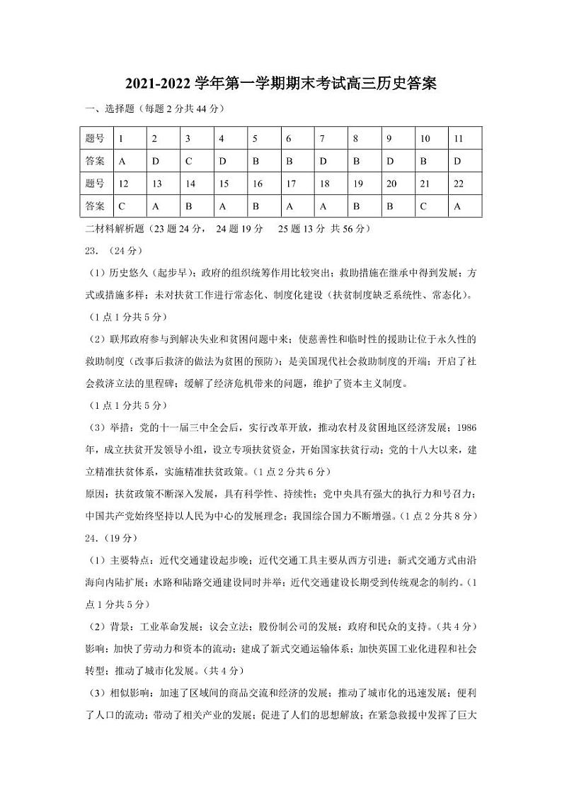 2022届青海省西宁市高三上学期期末联考历史试题PDF版含答案01