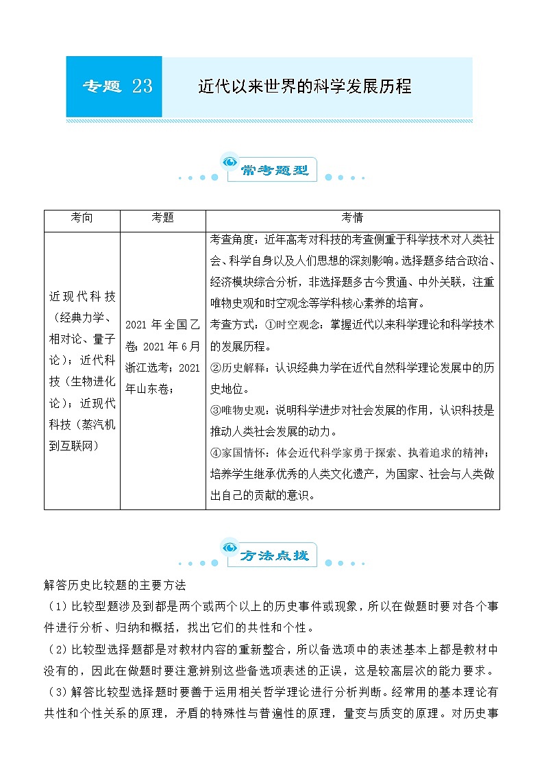 2022届优质校一模试卷专题汇编23 近代以来世界的科学发展历程（解析版）第1页