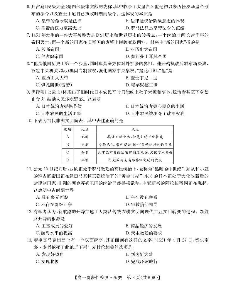 2021-2022学年山西省运城市高一3月阶段性检测历史试题PDF版含答案第2页