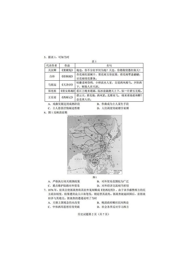 2022届湖南省长沙市高三新高考适应性考试（1月）历史试题PDF版含答案02
