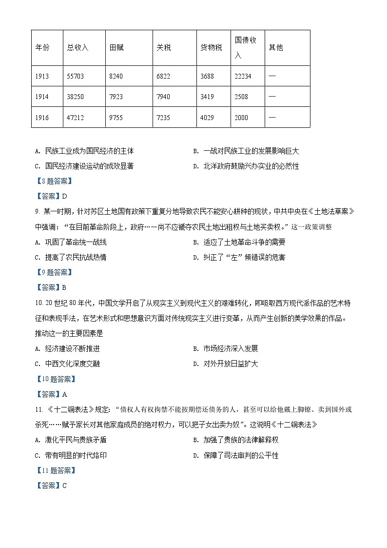 2022重庆市八中高三下学期高考适应性月考（六）历史试题含答案第3页