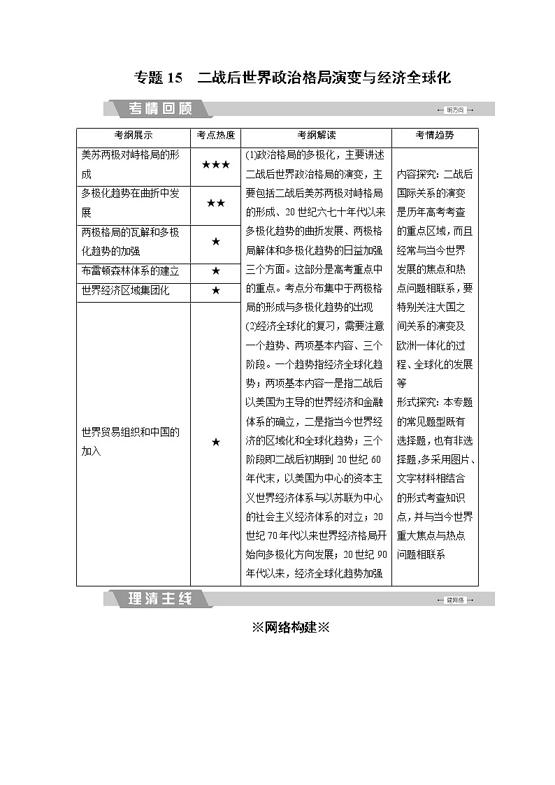 高考历史二轮专题复习文档：专题15 二战后世界政治格局演变与经济全球化（含详解）01