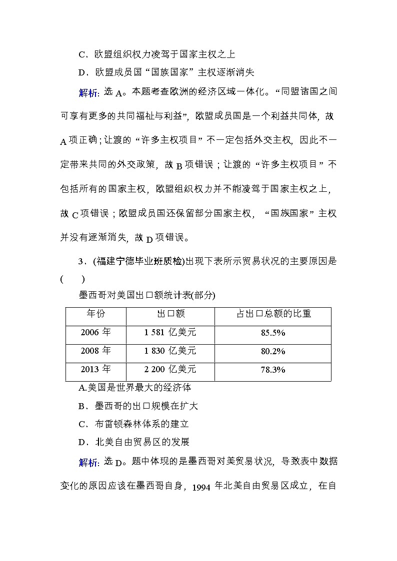 高考历史一轮复习课时规范练：第11单元　世界经济的全球化趋势-第24讲（含详解）第2页