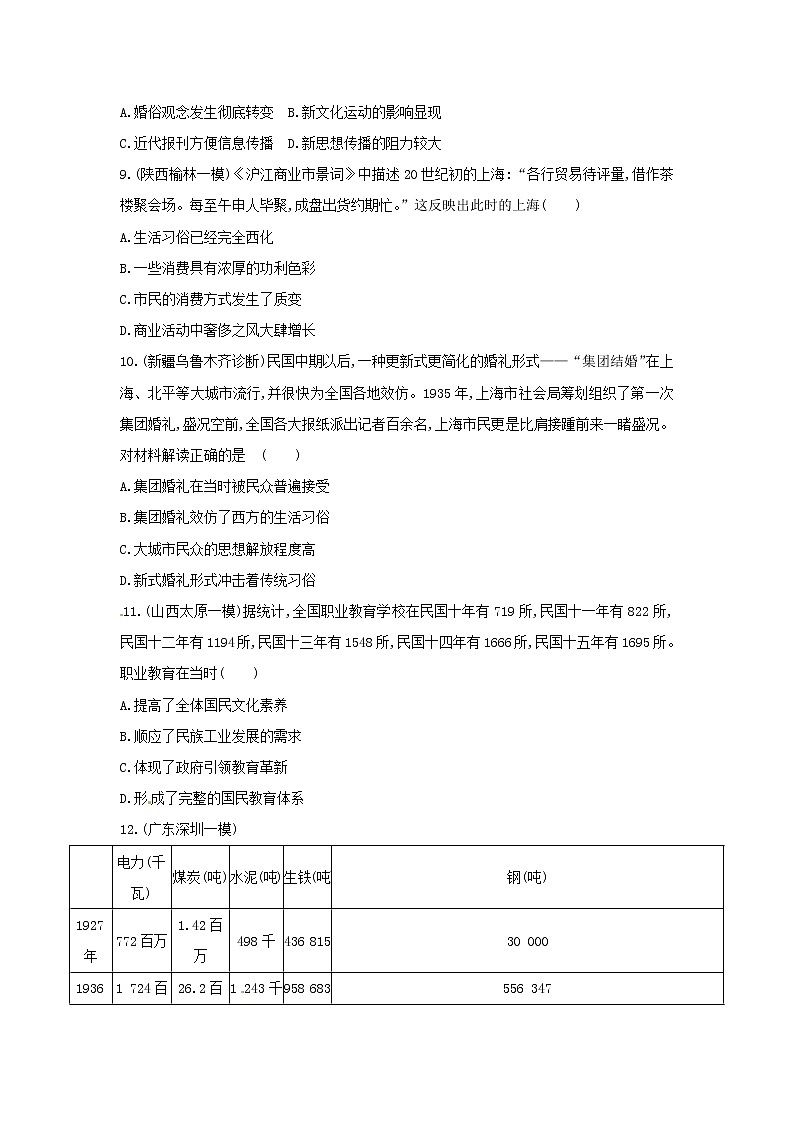 高考历史二轮专题突破精练：中国近代篇 专题九　近代中国经济结构的变动及社会生活的变迁(含详解)第3页