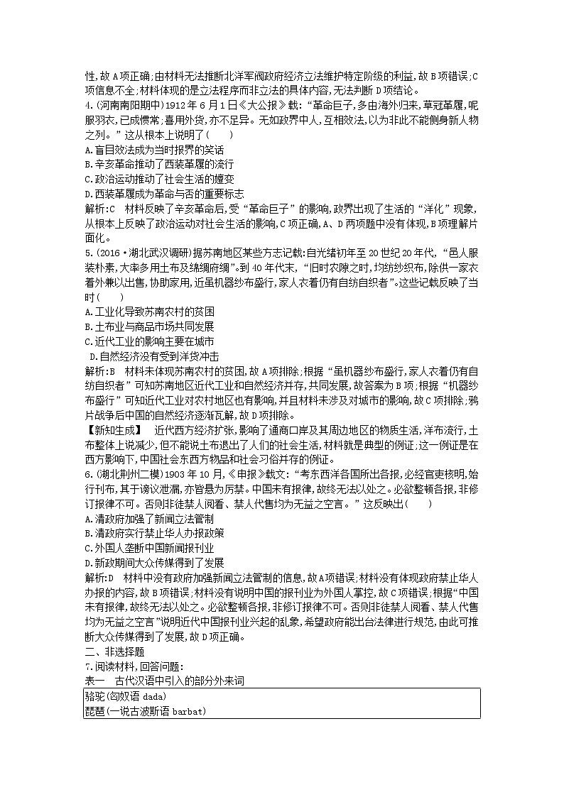 高考历史一轮复习训练题： 7.3《1894～1919年间民族工业的发展与社会生活的变迁》 (含详解)第2页