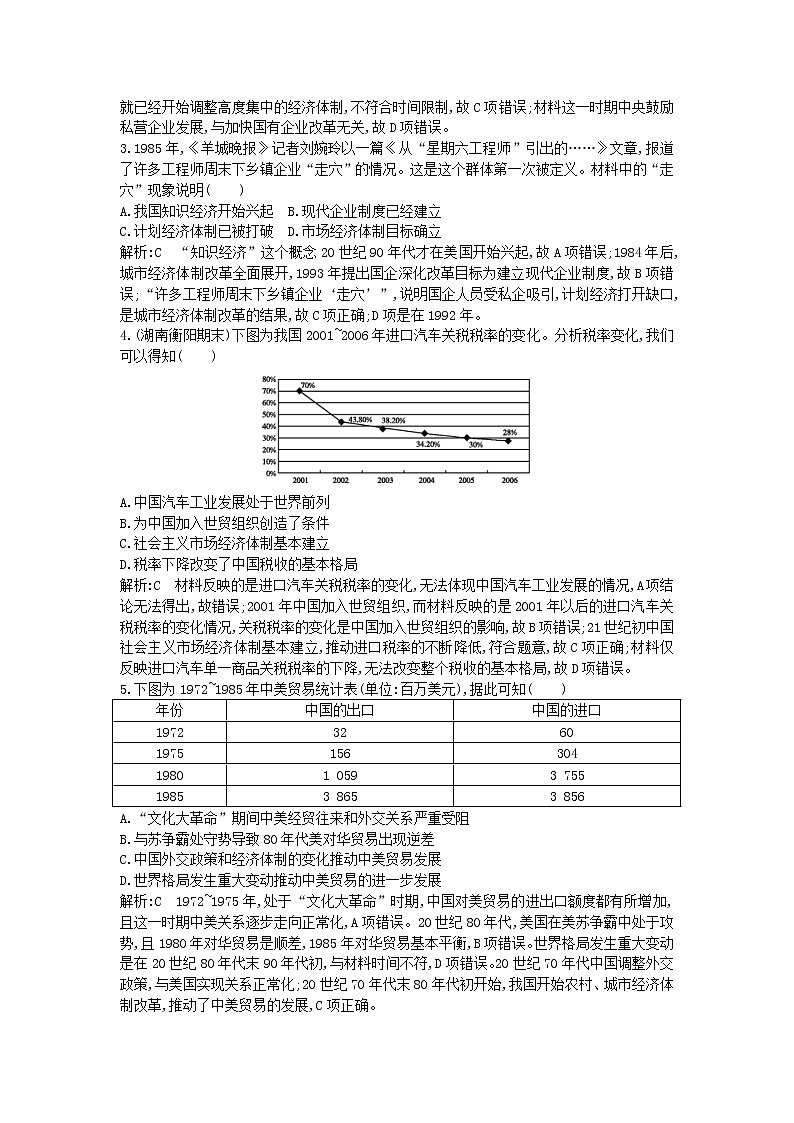 高考历史一轮复习训练题： 10.2《新时期的改革开放及社会生活》 (含详解)02