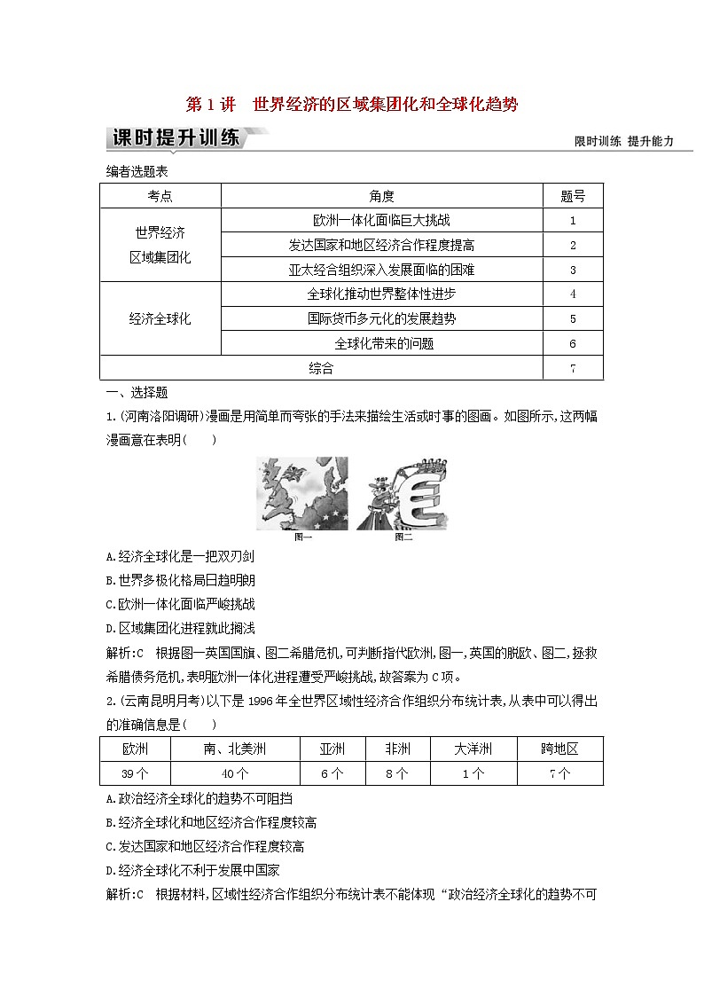 高考历史一轮复习训练题： 16.1《世界经济的区域集团化和全球化趋势》 (含详解)01