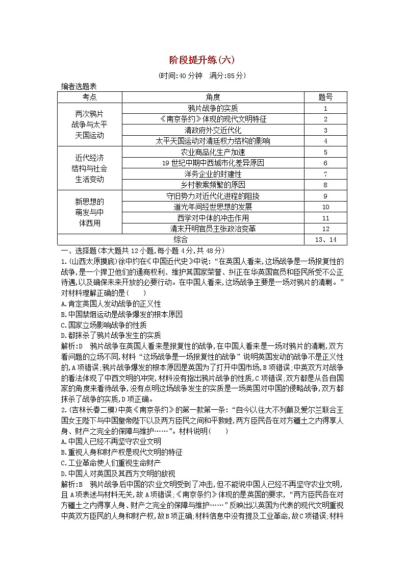高考历史一轮复习训练题： 阶段提升练06 (含详解)第1页